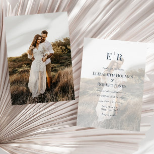 Invitación Azul Pizarra Moderno Monograma Personalizado con F