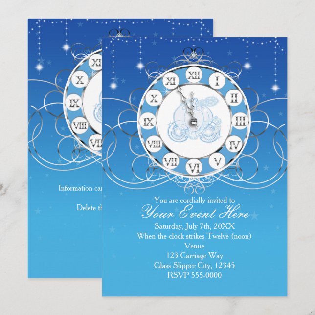 Invitación Azul Plateado de Cenicienta Casi Median (Anverso / Reverso)