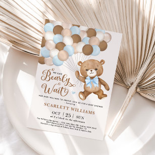 Invitación Azul Podemos Esperar A Teddy Bear Baby Shower