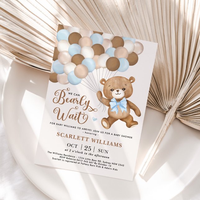 Invitación Azul Podemos Esperar A Teddy Bear Baby Shower (Subido por el creador)