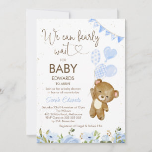 Invitación Azul Podemos Esperar Los Globos Del Oso Baby Showe