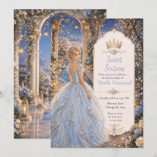 Invitación Azul Polvo Dulce 16 Princesa Jardín