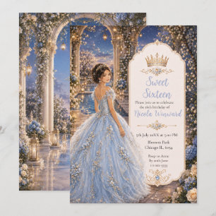 Invitación Azul Polvo Dulce 16 Princesa Jardín