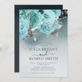 Invitación Azul Polvo Floral