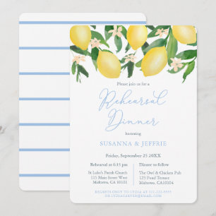 Invitación Azul Polvo Limones Cítricos Cena de Ensayo de Boda