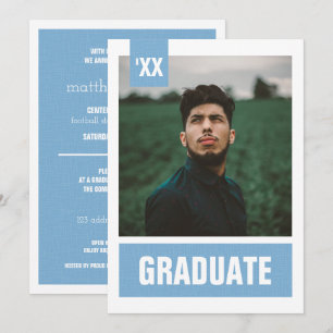Invitación Azul Polvo Moderno Texturizado Foto Graduación