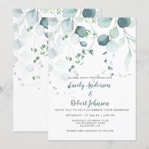 Invitación Azul Polvo y Eucalipto Verde Salvia sobre Blanco