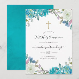 Invitación Azul Polvo y Turquesa Floral para Prime