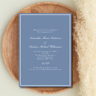 Invitación Azul Polvoriento Blanco Formal Elegante Boda Compr