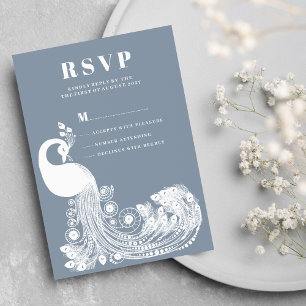 Invitación Azul polvoriento blanco real pavo real elegante RS