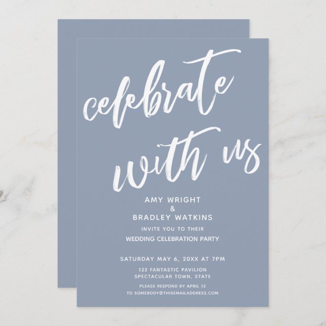 Invitación Azul Polvoriento Celebre Con Nosotros Recepción de (Anverso / Reverso)