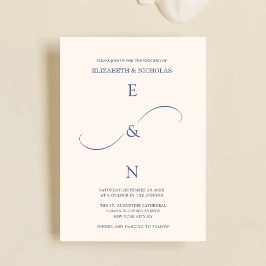Invitación azul polvoriento clásico minimalista elegante boda