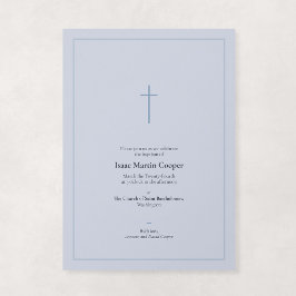 Invitación Azul Polvoriento Cruz Mínima Religiosa Bautizo