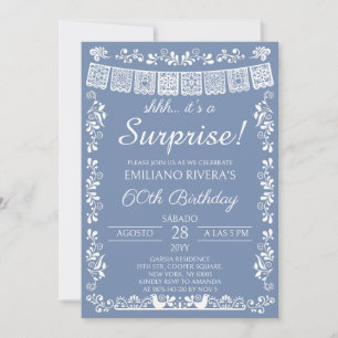 Invitación Azul Polvoriento Cumpleaños Sorpresa de 60 años