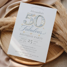 Azul Polvoriento Elegante 50 y Cumpleaños Fabuloso