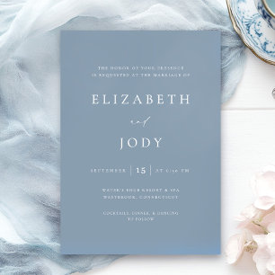 Invitación Azul Polvoriento Elegante Sencillo Moderno de Boda