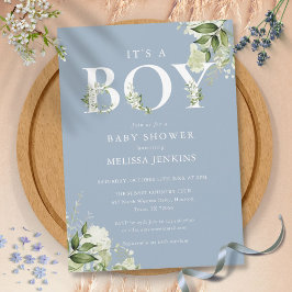 Invitación Azul Polvoriento Es Un Niño Verdor Carta Baby Show