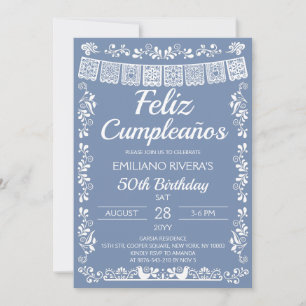 Invitación Azul Polvoriento Feliz Cumpleaños Cumpleaños 50