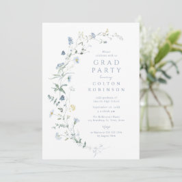 Invitación Azul Polvoriento Flor Silvestre Rústico Boho Gradu
