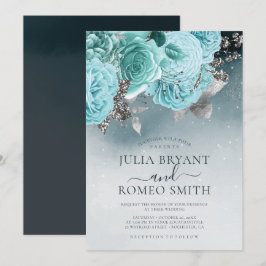 Invitación Azul Polvoriento Floral