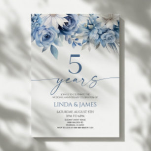 Invitación Azul Polvoriento Floral 5º Aniversario de Boda