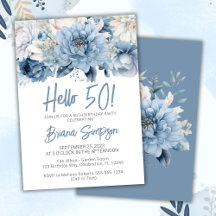 Azul Polvoriento Floral 50 Aniversario de Boda 
