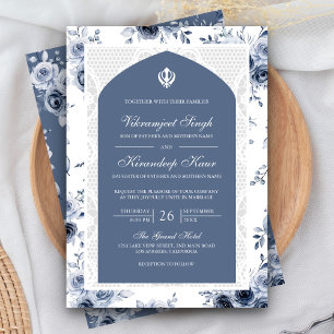Invitación Azul Polvoriento Floral Anand Karaj Boda Punjabi S