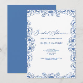 Invitación azul polvoriento floral CHINOISERIE ducha de novia