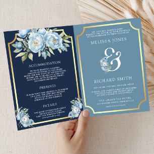 Invitación Azul Polvoriento Floral Marino Código QR Todo en U