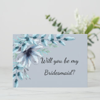 Invitación Azul polvoriento floral sea mi propuesta de dama d