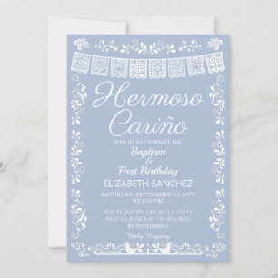 Invitación Azul Polvoriento Hermoso Cariño Bautizo y Cumpleañ