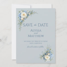 Invitación Azul Polvoriento Jardín Europeo Salva la Fecha