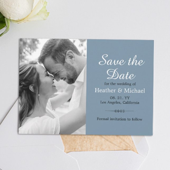 Invitación Azul polvoriento moderno Guardar la fecha Boda de  (Simplify your RSVP with our QR code save-the-date, adding an unforgettable touch to your special day)