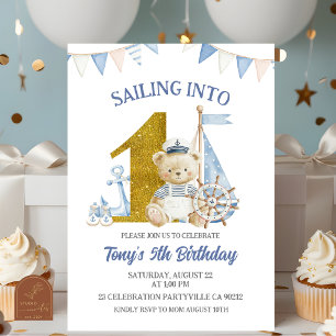 Invitación Azul Polvoriento Navegando Hacia Un Cumpleaños de