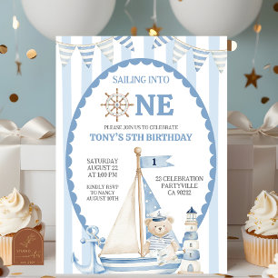 Invitación Azul Polvoriento Navegando Hacia Un Cumpleaños De