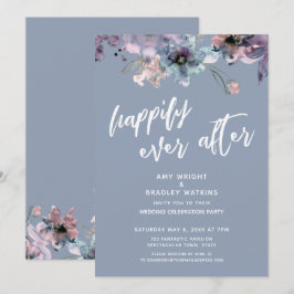 Invitación Azul Polvoriento Pintado Floral Felices Para Siemp