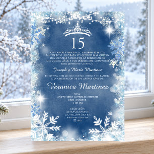 Invitación Azul Polvoriento y Blanca Chica Española de Invier