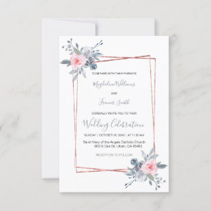 Invitación azul polvoriento y boda rosa rosa