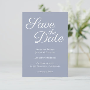 Invitación Azul Polvoriento y Elegante Blanco Salva la Fecha