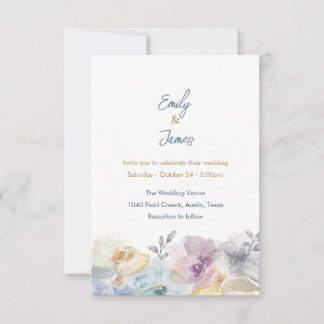 Invitación Azul Polvoriento y Floral de Acuarela Lavanda