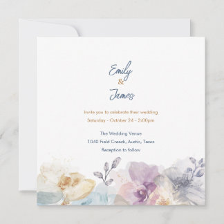 Invitación Azul Polvoriento y Floral de Acuarela Lavanda