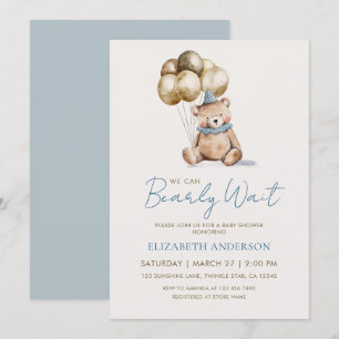 Invitación Azul Polvoriento y Oso Dorado Apenas Esperan Fiest