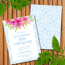 Invitación Azul Portugués Azulejo Tiles Lily Cumpleaños