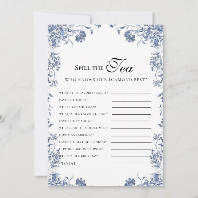 Invitación  azul presupuesto Bridgerton Bridal Shower Game (Anverso)