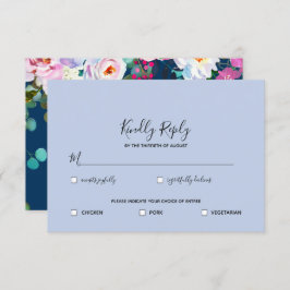 Invitación Azul Prusiano + Periwinkle Floral Acuarela RSVP