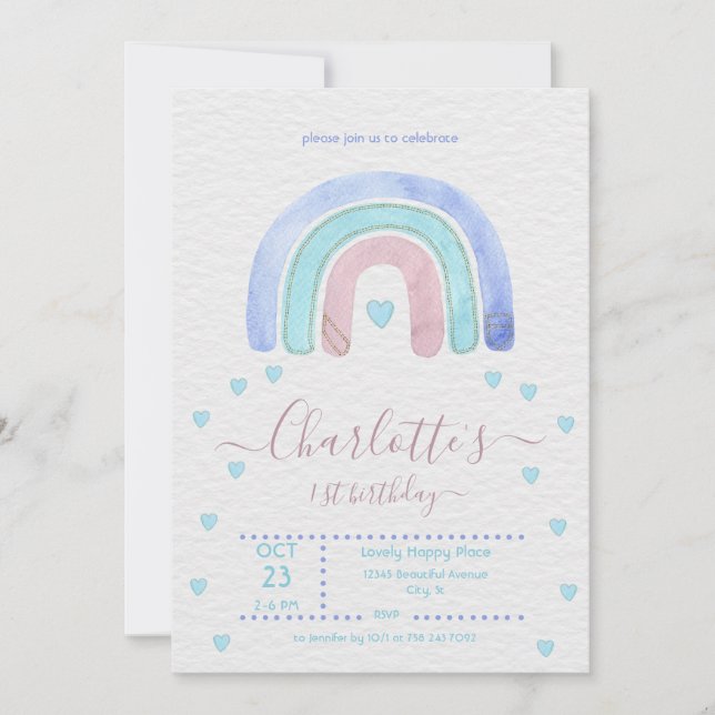 Invitación Azul Púrpura Arcoiris cualquier cumpleaños (Anverso)