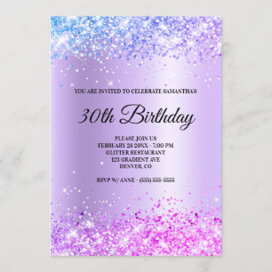 Invitación Azul Púrpura Rosa Ombre Brillante Glitter Satén Fo