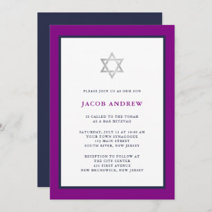 Invitación Azul púrpura y oscuro clásico  Bar Mitzvah