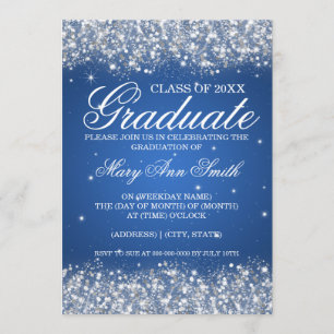 Invitación Azul Purpurina espumoso del partido de graduación