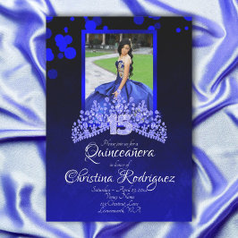 Invitación Azul real, azul claro Tiara Rhineston Quinceanera